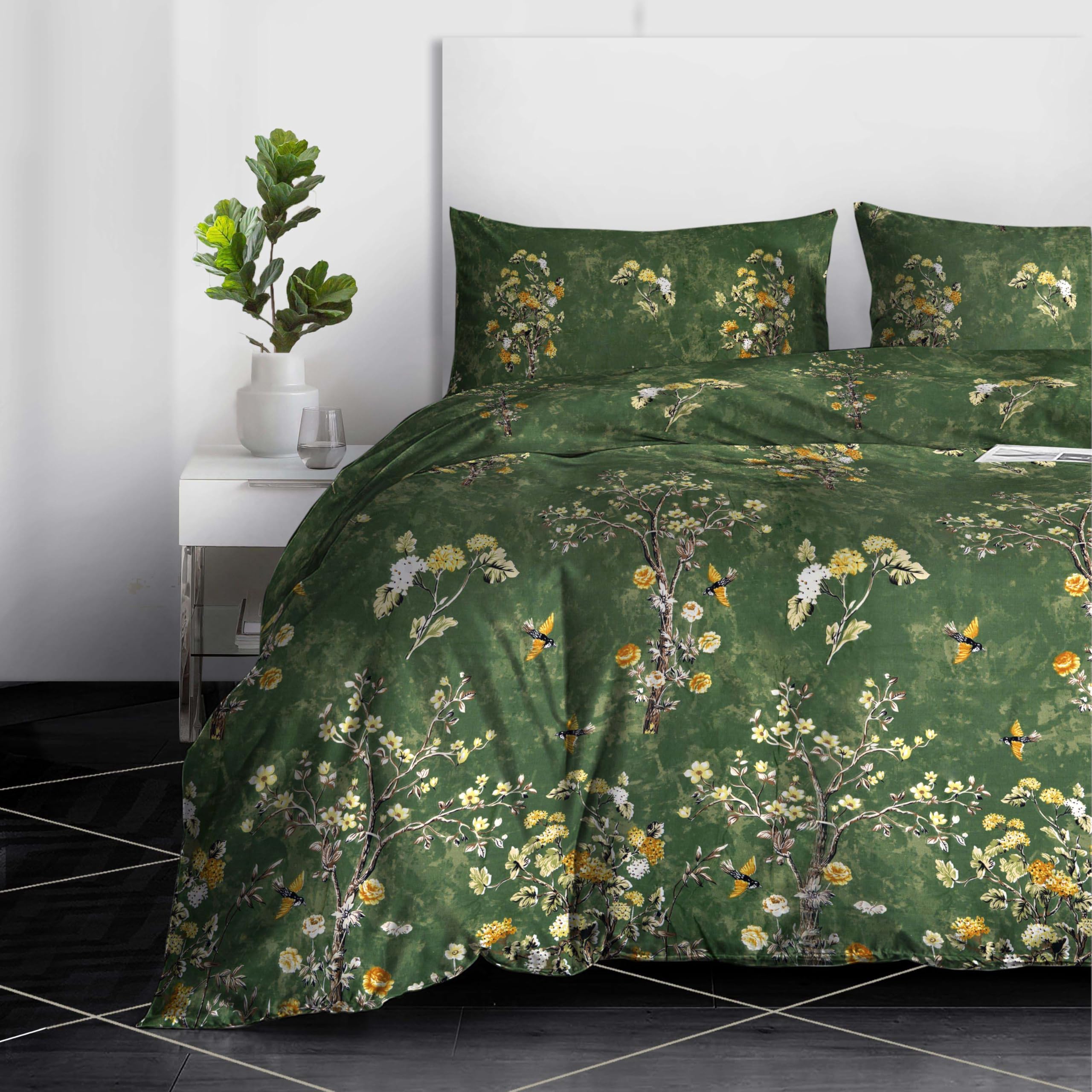 RAYBedding 3PCS Duvet Set 100% Egyptian Cotton Super King Bed Set 400 Thread Count Floral Printed Forest Bloom Duvet Cover with Pillow Cases 2 Pack — image 1