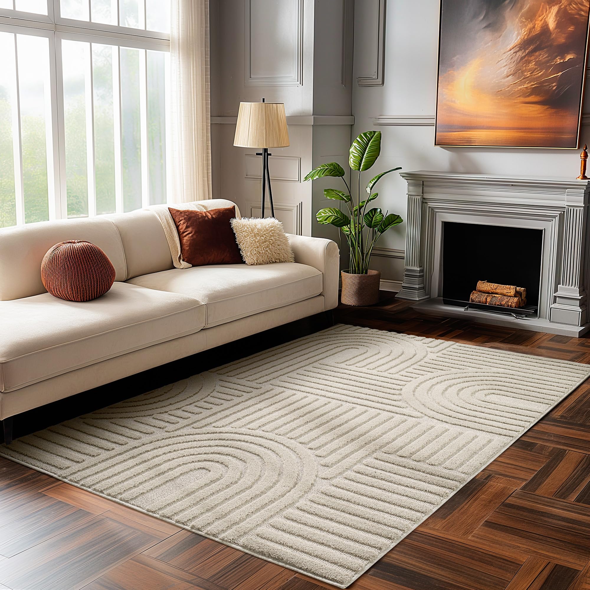 HomebyHome Wohnzimmer Teppich Hochflor Skandi Boho Design Hoch-Tief Effekt Weicher Shaggy Langflor Flauschig Pflegeleicht Modern für beistelltisch