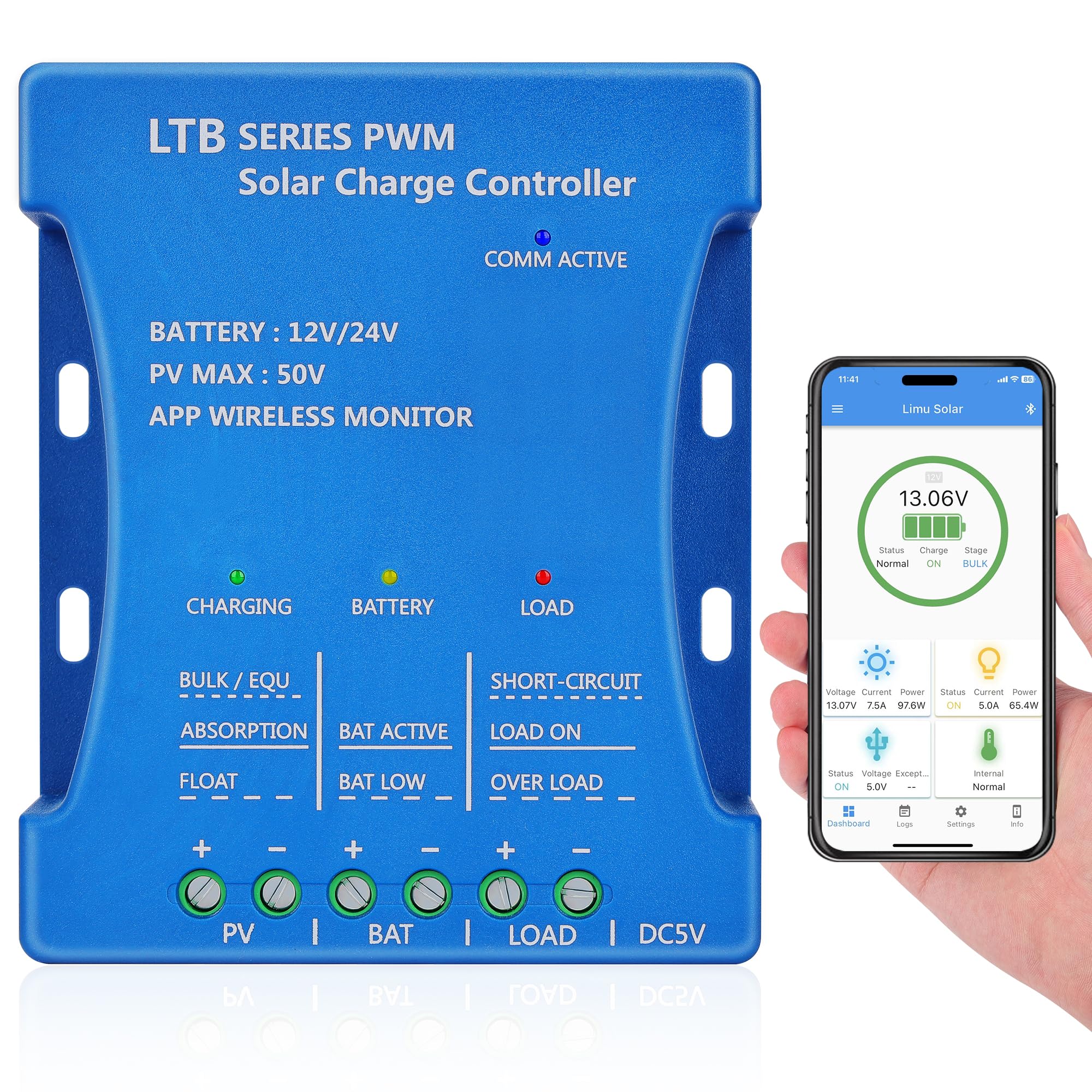 Solar Panel Charge Controller 12V/24V Bluetooth PWM Solar Panel Regulator with USB Port Solar Controller Timer Setting for Sealed, Gel, Flooded, LiFePO4, and Lithium Batteries-image-24