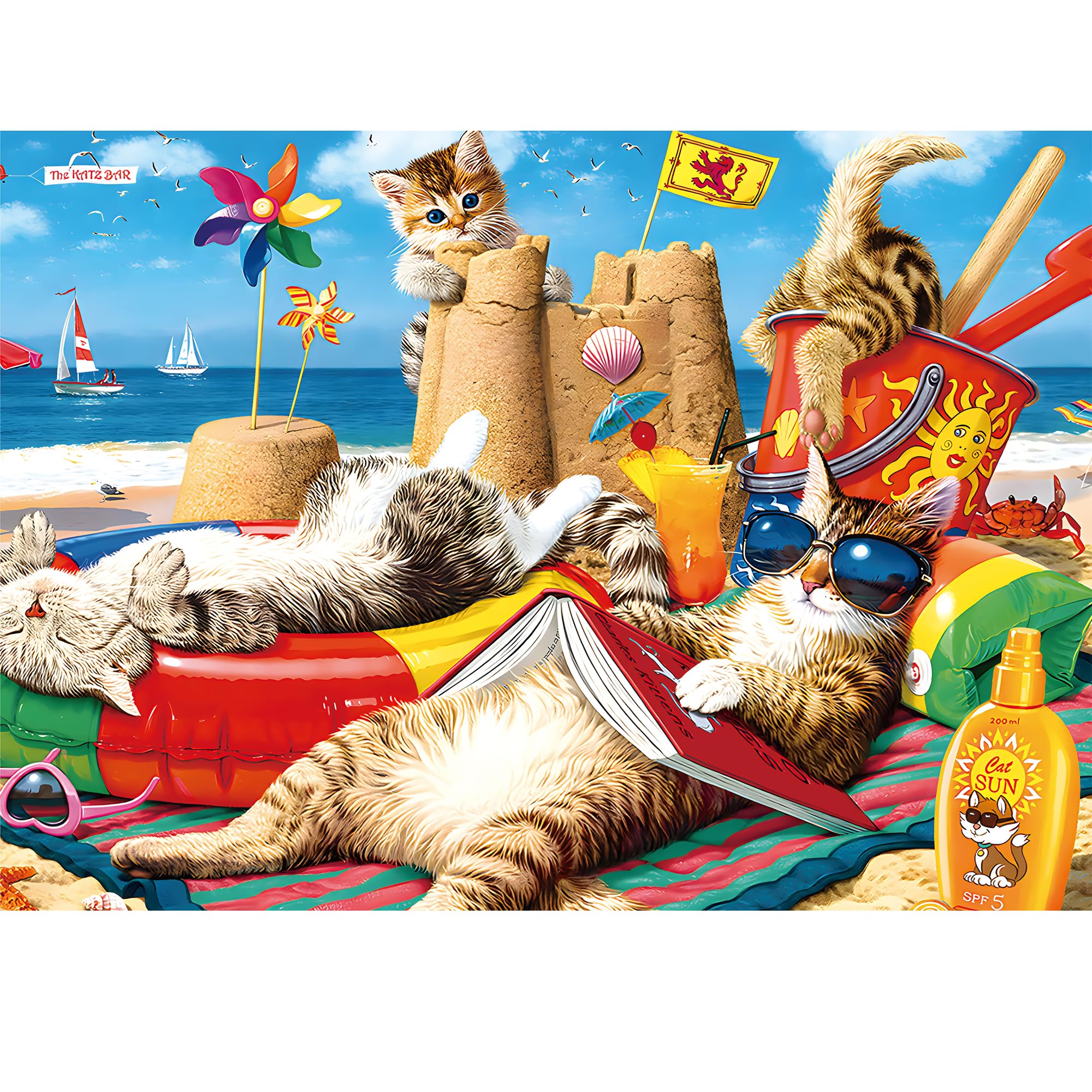CREAFOMIFE 1000 Piece Jigsaw Puzzle for Adults, Hard Difficult Challenging Large Puzzle, Gift for Adult Puzzle Lovers Beach Cat Puzzle (70 x 50 cm) — image 1