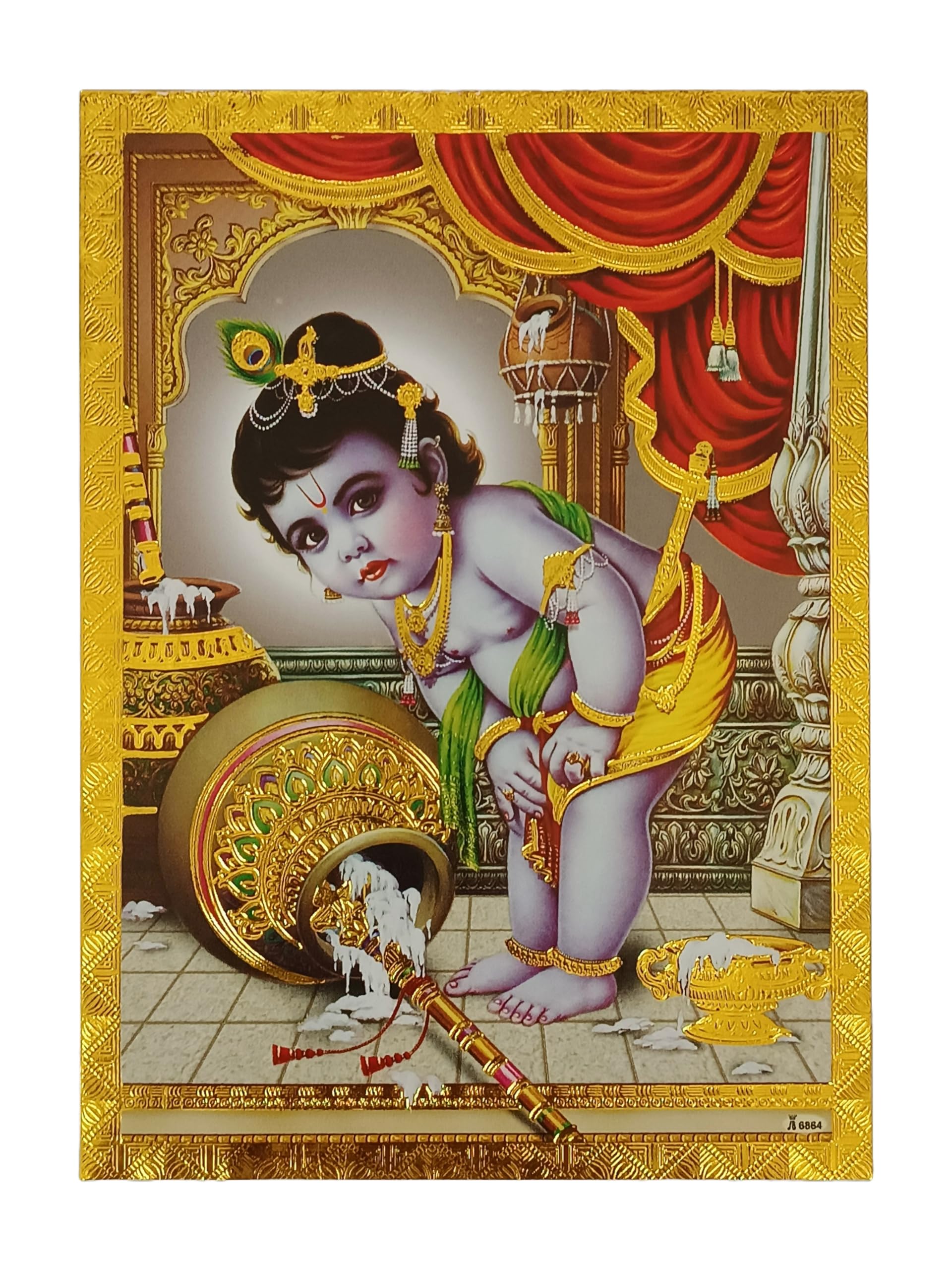 Jb Pictures Multicolour Gold Foil Embossed Hindu God Lord Bal Krishna Shrine Picture