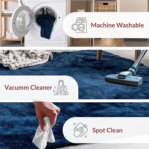 Miniatura 3 de nuLOOM Loni - Alfombra decorativa de pelo largo lavable a máquina, 4 pies, redonda, color azul marino