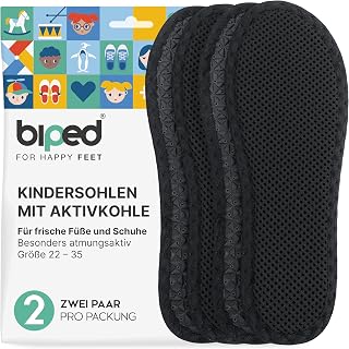 biped 2 Paar Kinder Aktivkohle Einlegesohlen - Hygienische Frische für sämtliche Schuharten, Sneaker und Gummistiefel - Einlagen gegen Schweißfüße – Waschbar z2769