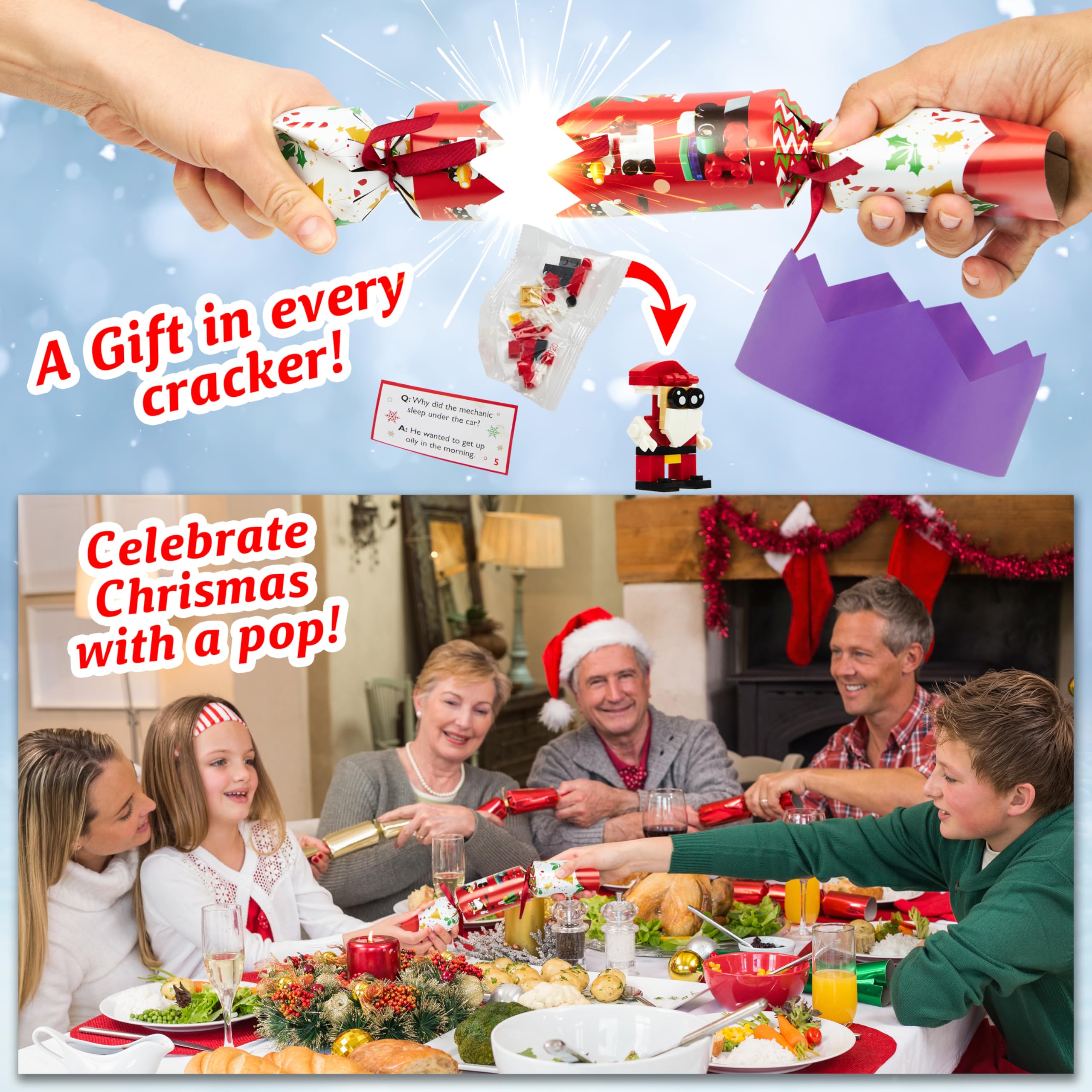 KreativeKraft Luxury Pop Christmas Crackers, Pack of 6 Deluxe Xmas Crackers, Family-Friendly Novelty Xmas Gifts - Image 2