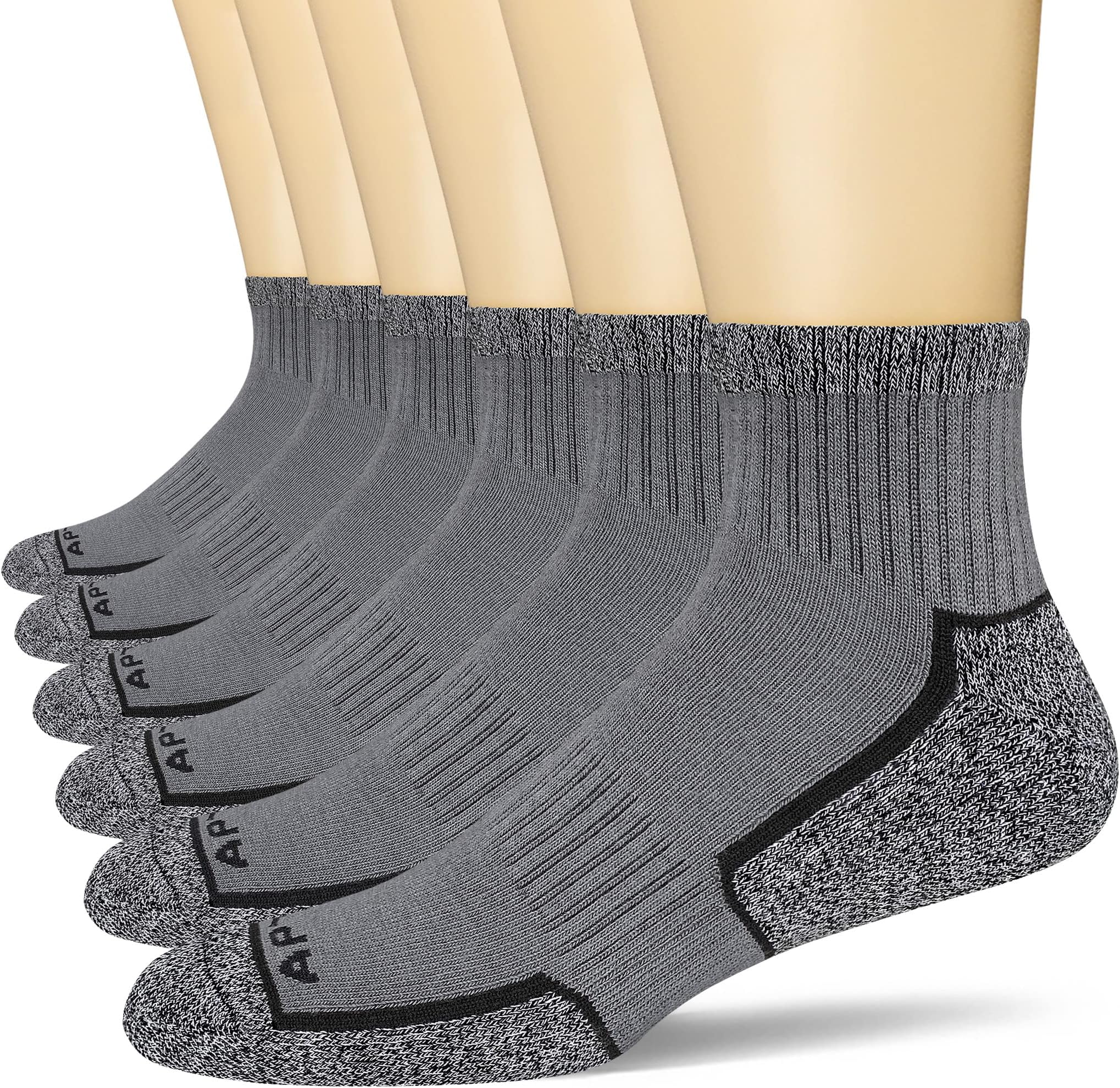 APTYID Men's Athletic Quarter Socks Running Ankle Cushioned (6 Pack)