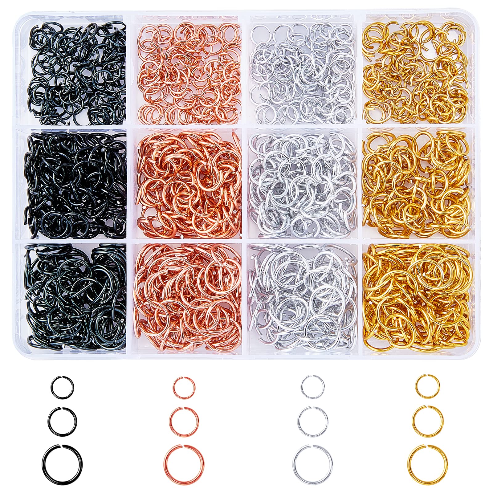 1200 Anillos De Salto Abiertos PandaHall | 12 Estilos En 6/8/10 Mm | Colores Dorado, Plateado, Rosa, Negro | Para Joyería DIY
