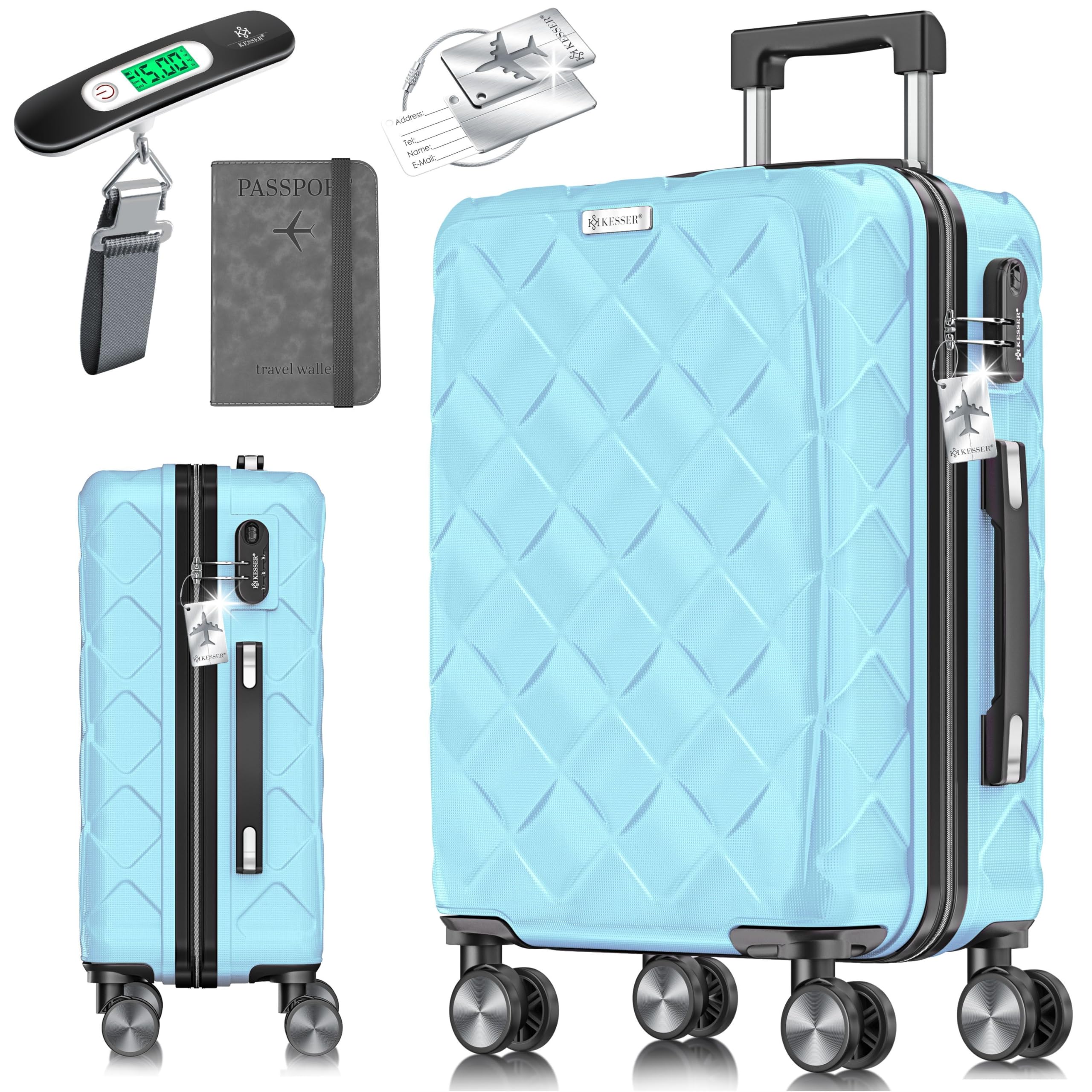 KESSER® Reisekoffer 84L Koffer ABS Hartschalenkoffer mit Zahlenschloss, Kofferwaage & Reisebrieftasche 360° Rollen | Rollkoffer für Business & Reise Trolley mit Teleskopstange & Tragegriff Sky Blue