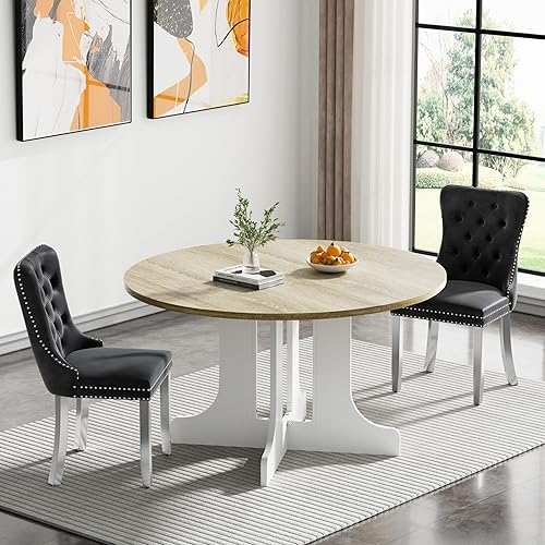 Miniatura 41 de Juego de mesa de comedor de mármol sintético blanco para 6 personas, juego de mesa de comedor extensible de 7 piezas de 63 a 78.74 pulgadas con 6
