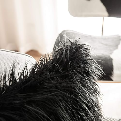 Miniatura 5 de K KEVIN TEXTILE - Juego de 2 fundas decorativas de lujo serie nueva estilo negro de pelo sintético para cojines de sofá, dormitorio y automóvil, 45