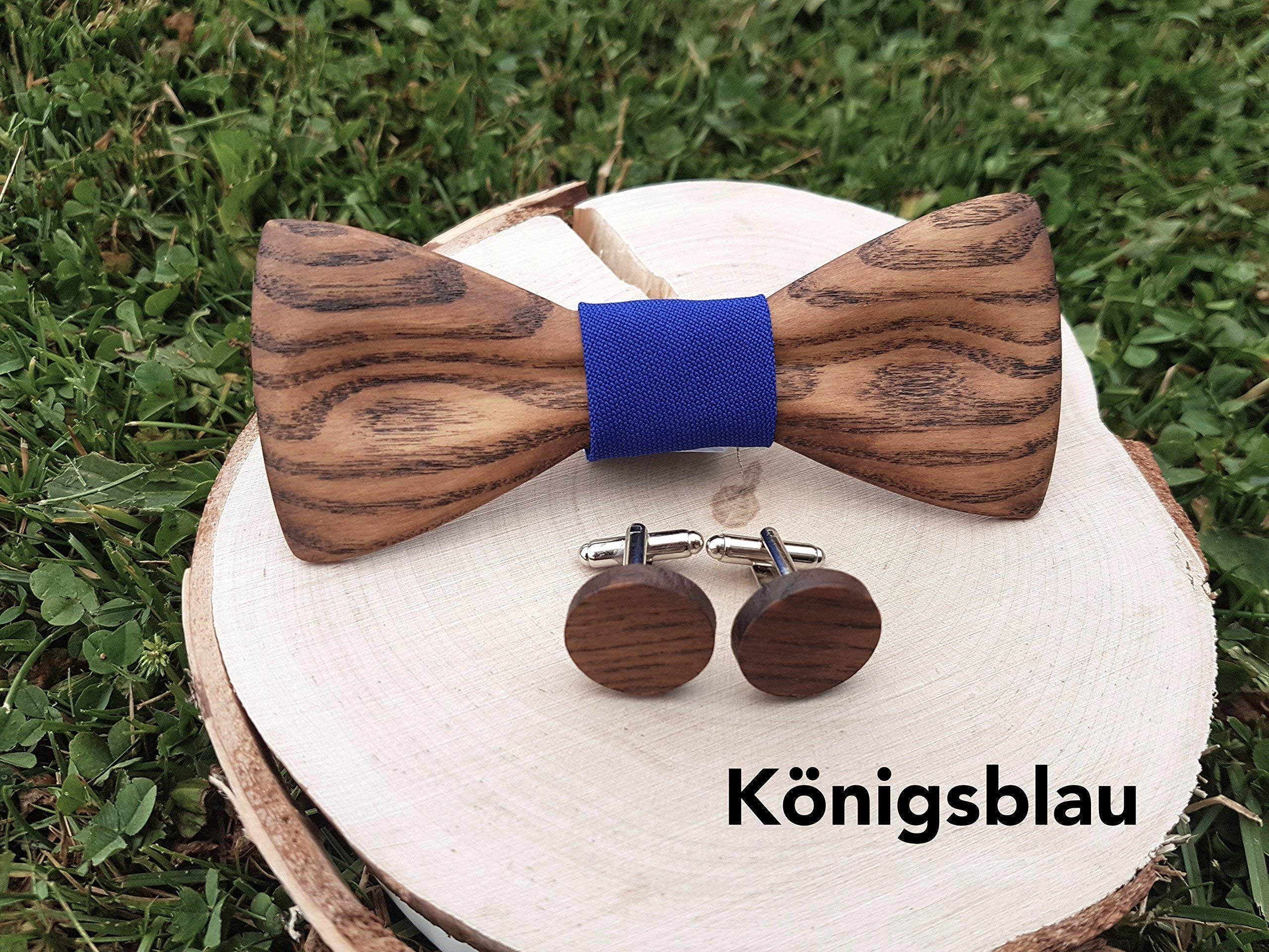 Holzfliege, Holz fliege und Manschettenknöpfe, Fliege und Manschettenknöpfe aus Holz