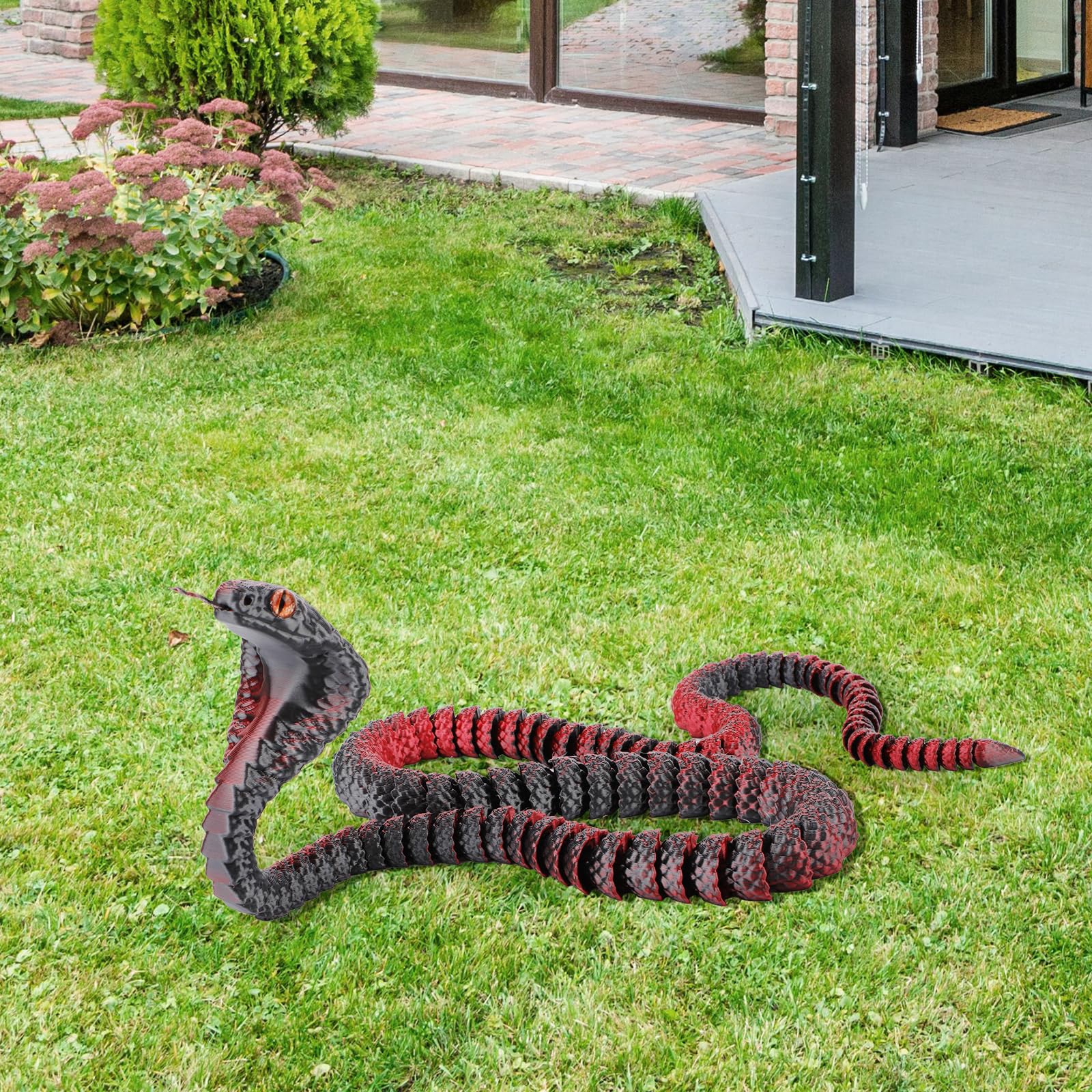 Serpente Flessibile Stampato In 3D - Cobra Decorativo In PLA Nero/rosso, Lunghezza 65,5 Cm, Per Scrivania E Decorazioni Horror