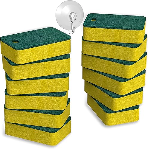 Esponjas de cocina  Esponja de doble cara resistente, (12 unidades) esponjas antiarañazos, perfectas para lavar platos de cocina y limpieza