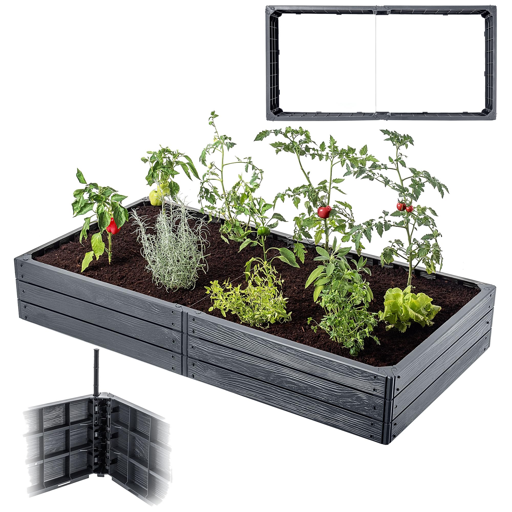 KADAX Jardín, arriate elevado, para el cultivo de verduras, flores y hierbas, macizos de hierbas, huertos, marco de plástico (rectangular antracita)