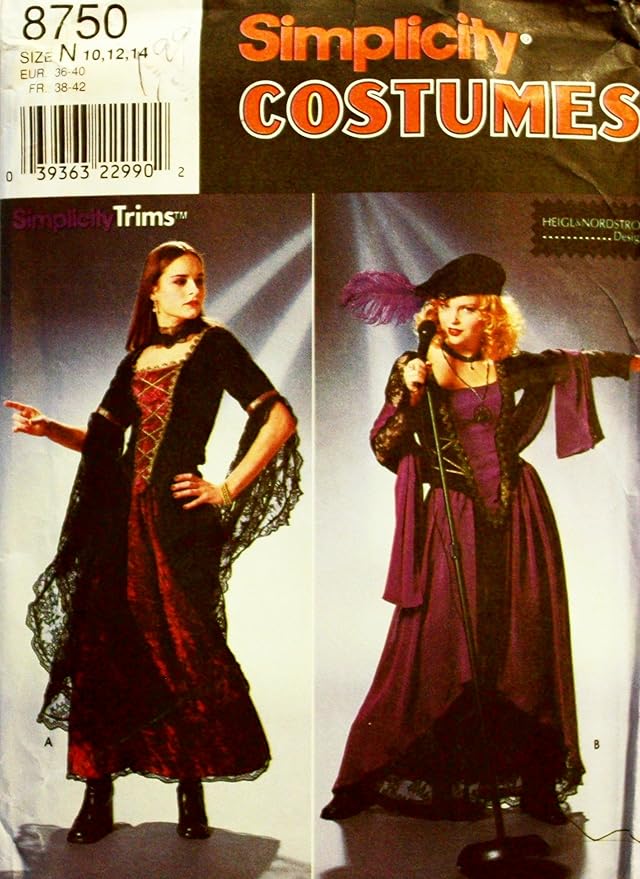 Amazon.com: Simplicity Pattern 8750 Renaissance Costumes -10,12,14 ...