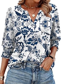 Blouses for Women Dressy Casual 3/4 Length Sleeve Womens Tops Trendy Summer Fall Shirts S-3XL