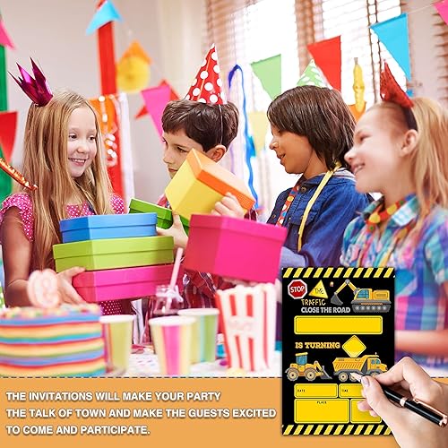 Miniatura 3 de Invitaciones de fiesta de cumpleaños de construcción, invitación de cumpleaños de camión volquete, invitaciones de relleno de doble cara,