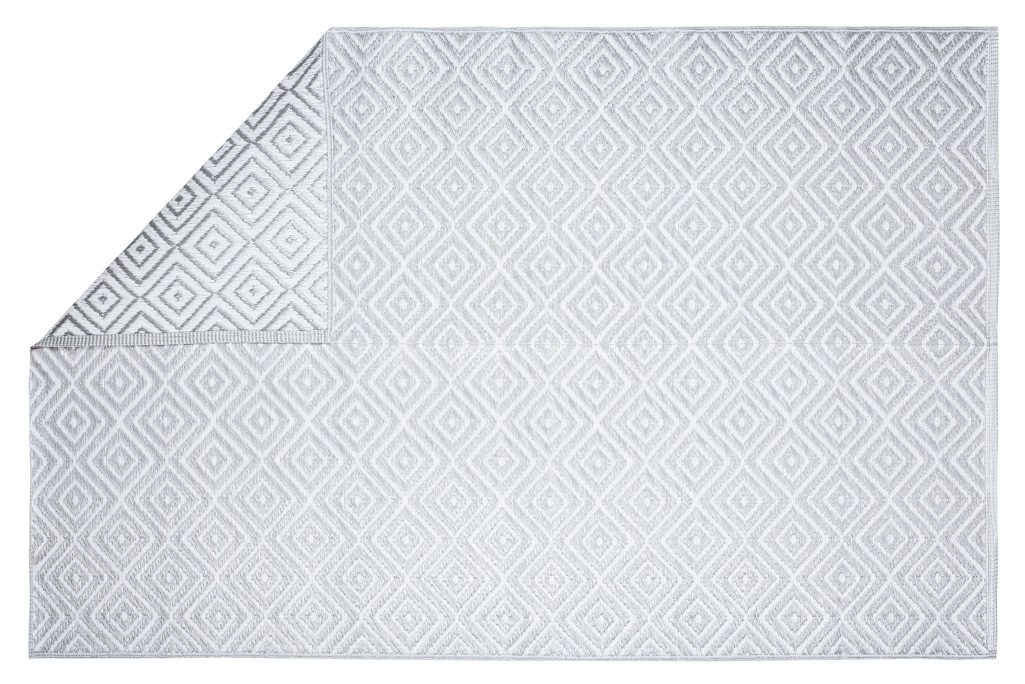 TAPISO Ibiza Tappeto Outdoor Impermeabile Pieghevole Plastica Lavabile Reversibile Resistente ai Raggi UV Bianco Grigio Picnic Spiaggia Giardino Balcone Campeggio Oeko-Tex 90 x 150 cm