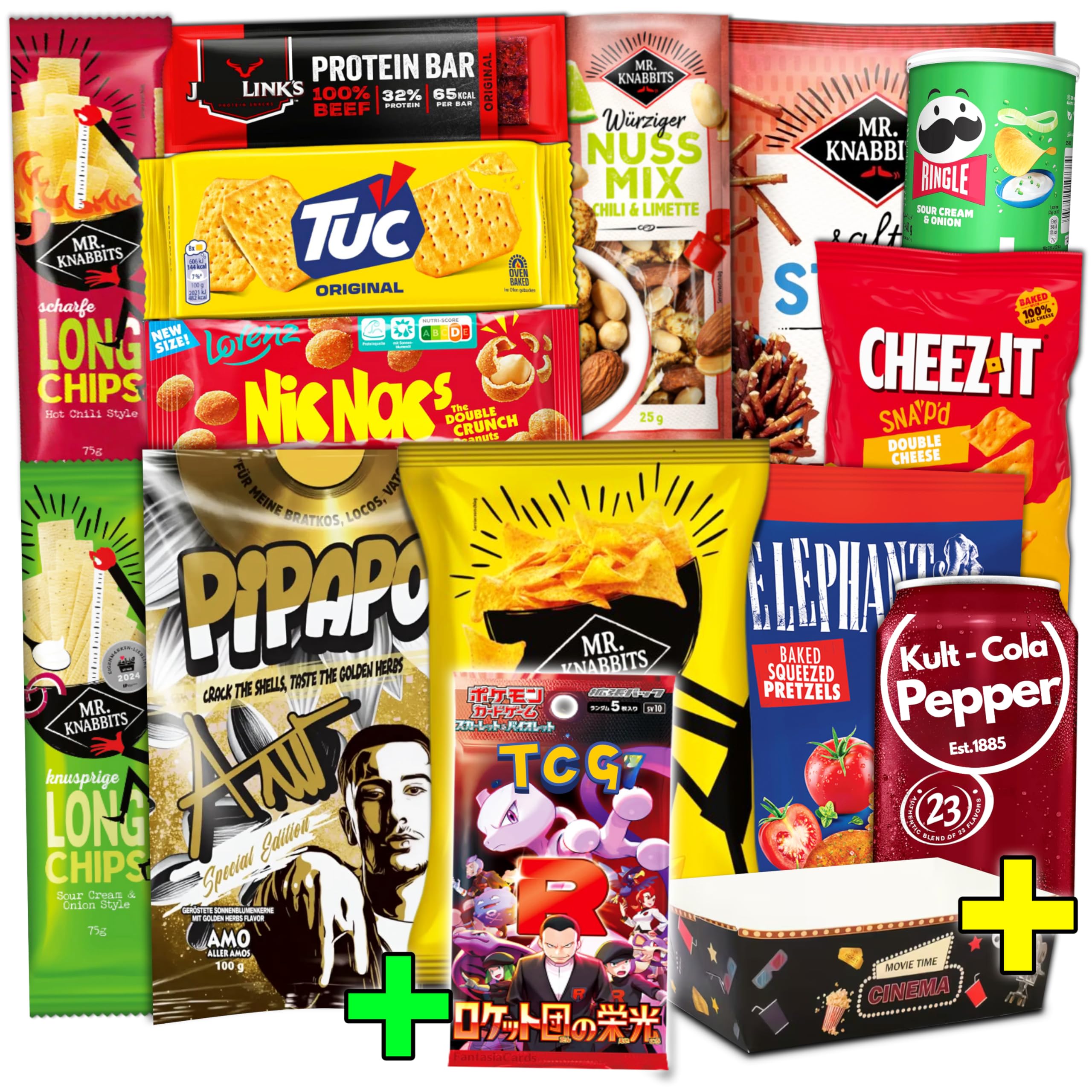 Snack Box XXL Internationaler Mix Chips Nüsse herzhafte Snacks Kult-Drink Japanischer TCG Booster