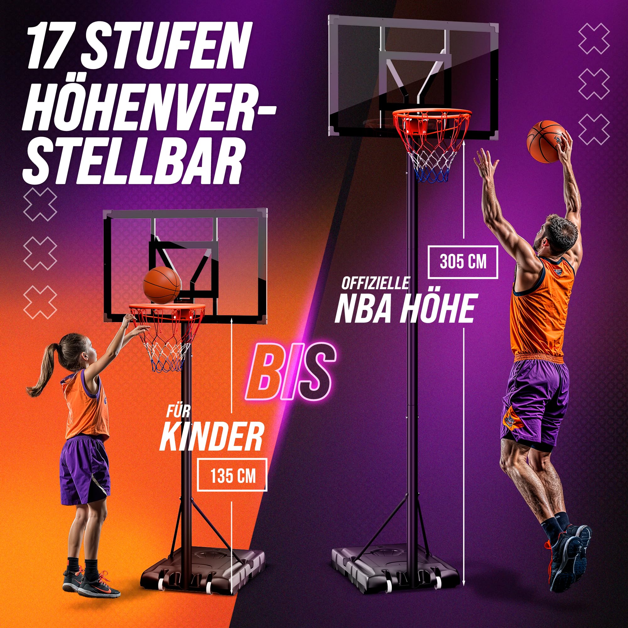 Basketballkorb Outdoor höhenverstellbar wetterfest mit Ständer Basketballkorb für Kinder Erwachsene