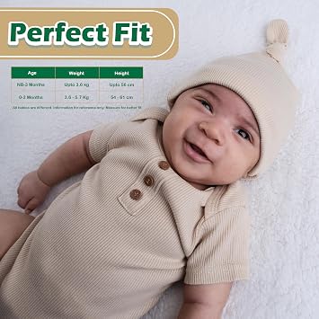 Soft Touch Newborn Essentials 100% Cotton Baby Ribbed Clothes for 0-3 Months 5 Pcs Set Long Sleeve suit, Bodysuit, Newborn Hat, Mittens, and Bib for Boys and Girls