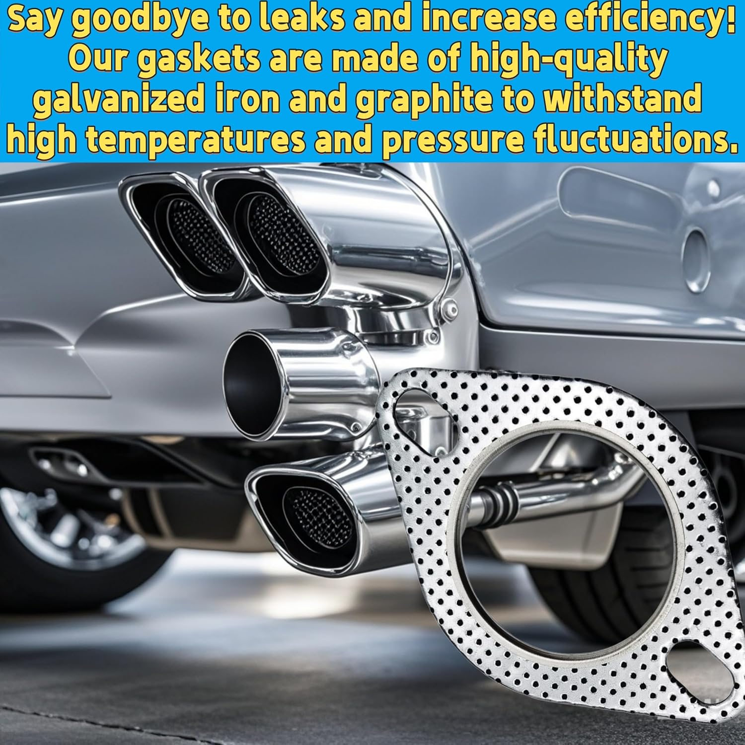 2-Pack High-Temperature Exhaust Flange Gaskets Durable Flat Muffler Donut Seal Rings, 2-Bolt Automotive Replacement Parts (3inches)