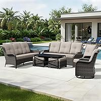 Vista 90 de Joyside Silla mecedora giratoria para exteriores para patio, mecedora de mimbre para exteriores con cojines de tela de olefina adecuada para porche