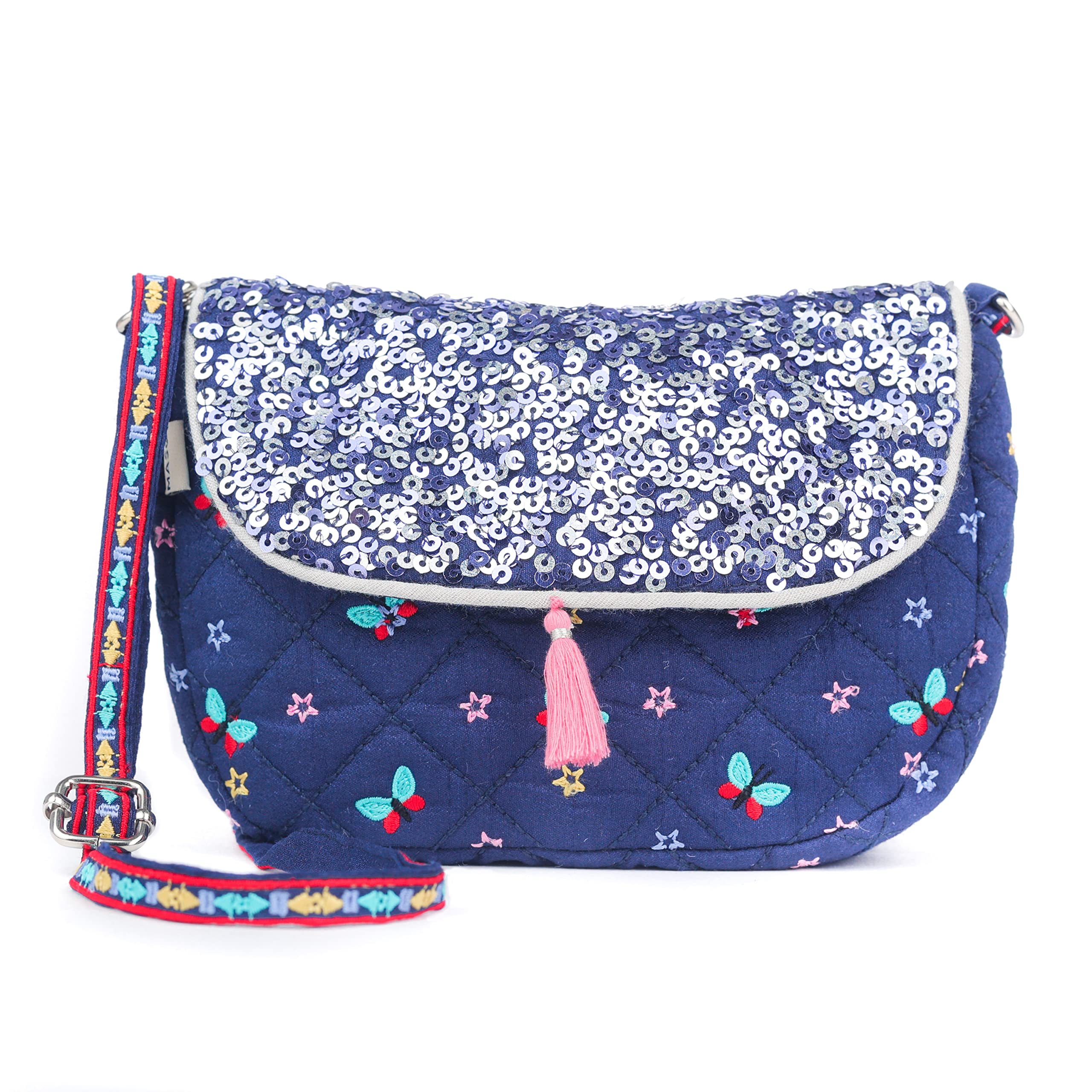 MASQby Q-One Little Girl Party Sling Bag for Girls and Women, Handcrafted, unique, Embroidered, durable, Designed for being Functional and Trendy with Ample storage