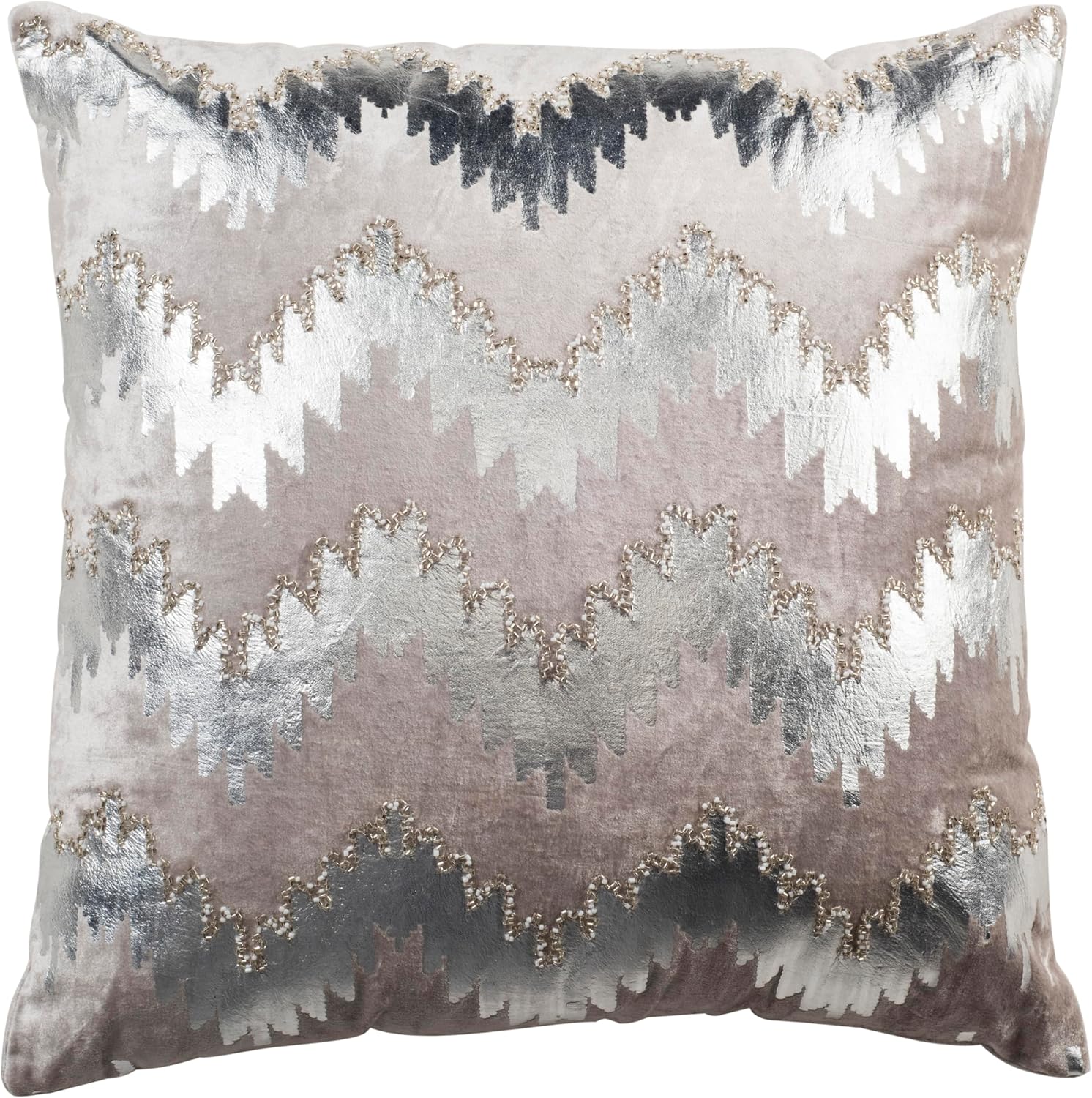 SAFAVIEH Pillow Collection Sophia Flame Stitch 21" Square Throw, 22" x 22", Silver