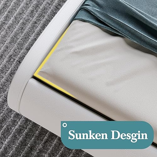 Miniatura 6 de HOOMIC Base de cama moderna de plataforma matrimonial con cabecera ajustable, cama tapizada de piel sintética de lujo con trineo de perfil bajo,