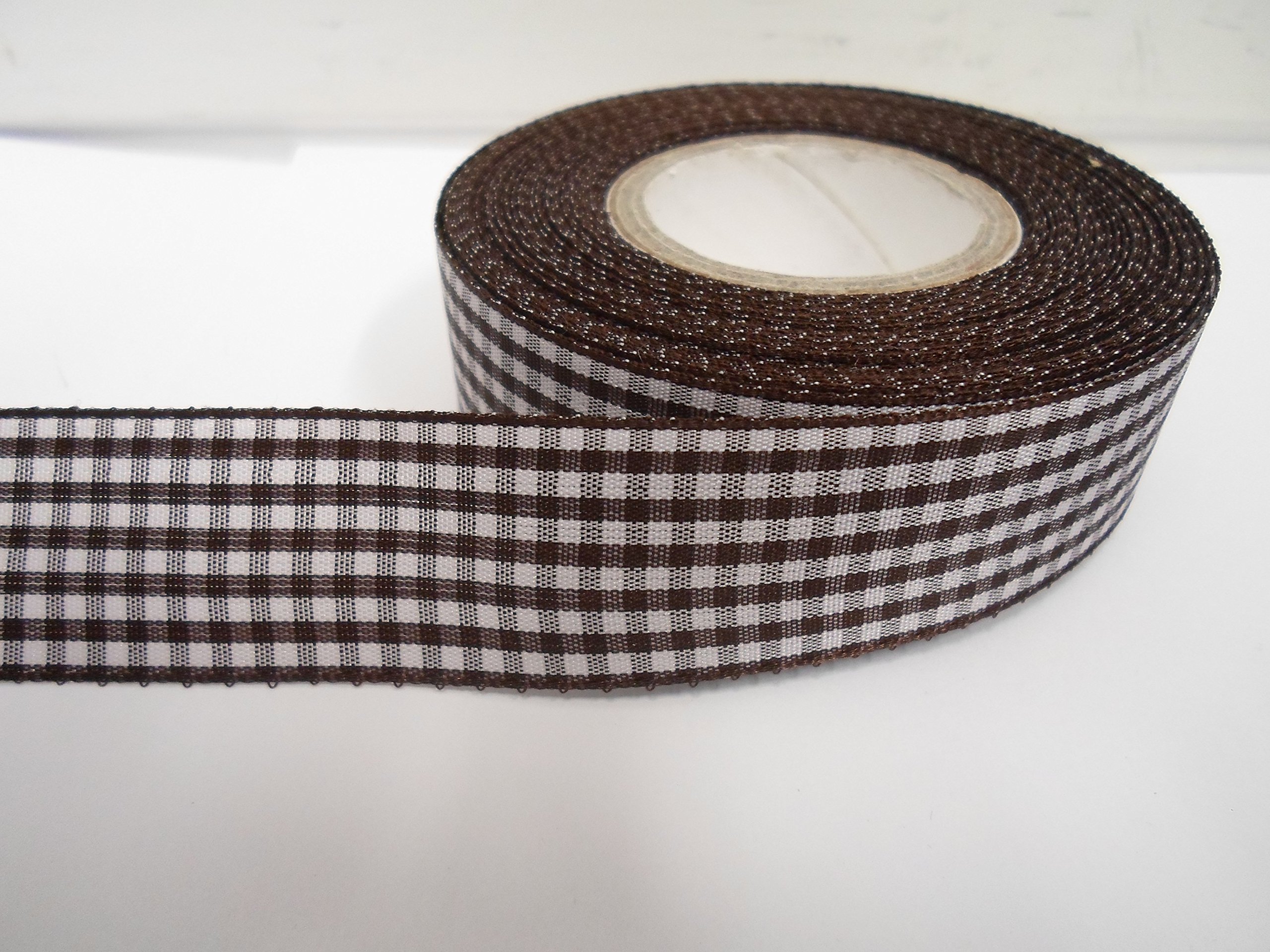 2 metres (Cut from Reel) x 25mm Gingham Ribbon Chestnut Dark Brown Double Sided Check 25 mm 2.5cm 1" 1 Inch