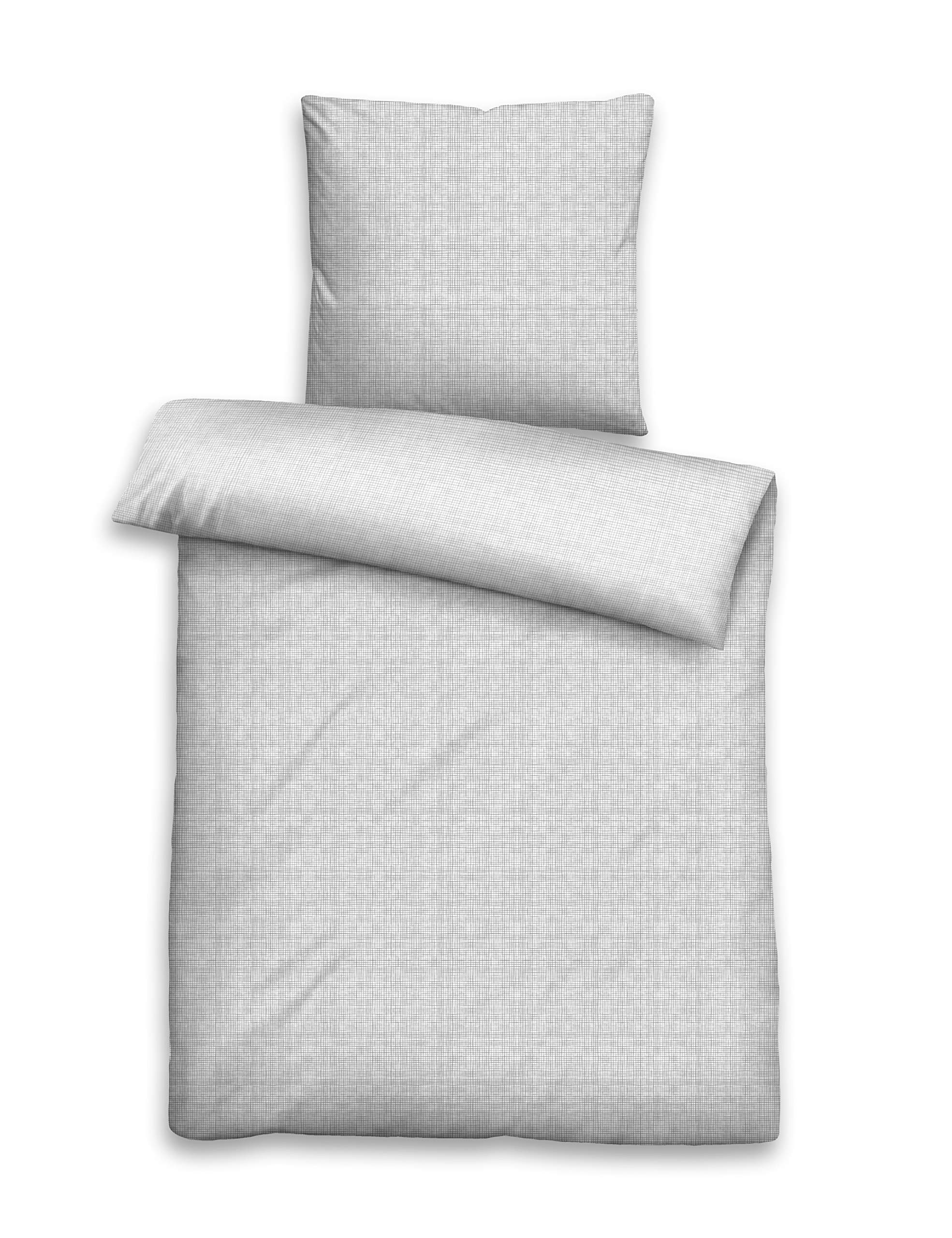 biberna 0004253 Deluxe Flannelette Bed Linen Set with Pillowcase (Cotton) 1x 155 x 200 cm and 1x 80 x 80 cm Grey