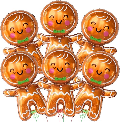 Miniatura 8 de KatchOn, Globos de jengibre grandes de Feliz Navidad – Paquete de 6 | Globo de hombre de jengibre para decoraciones de fiesta de Navidad | Globos de