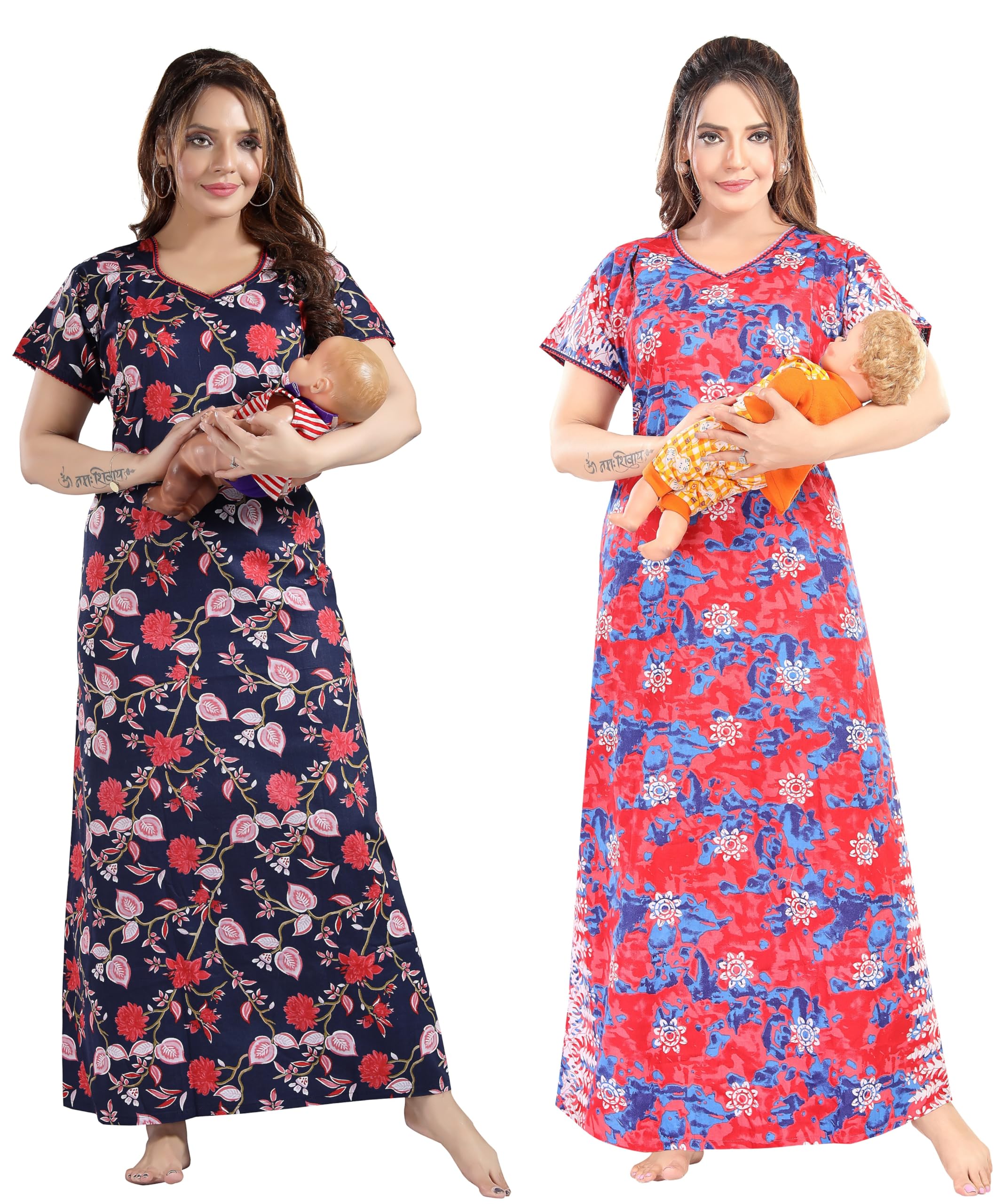 Women's Cotton Feeding/Maternity Nighty/Night Gown(Combo Pack 2)-image-23