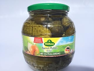 Gundelsheim Kosher Pickles in Glass Barrel Jar - Authentic German Crunchy Dill Pickles, 34.2 fl Oz Large Jar