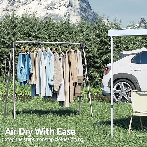 Miniatura 7 de TOOLF Tendedero plegable para ropa, de acero inoxidable, portátil, para interiores y exteriores, de gran capacidad