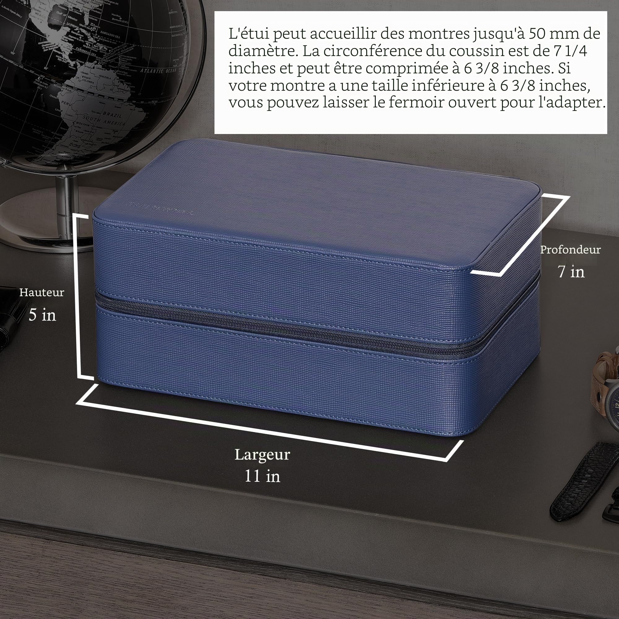 ROTHWELL Étui de voyage pour 8 montres, lunettes de soleil, bagues et boutons de manchette | Protection portable robuste avec fermeture éclair – S’adapte à la plupart des montres