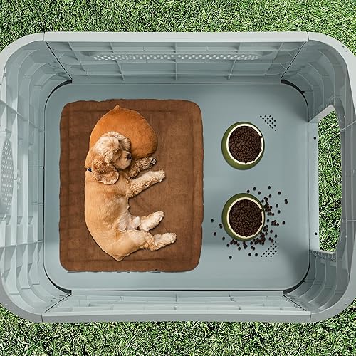 Miniatura 13 de YITAHOME Dog House Outdoor Plastic Doghouse Water Resistant Pet House with Adjustable Skylight and Elevated Base for Small, Medium, and Large Dogs
