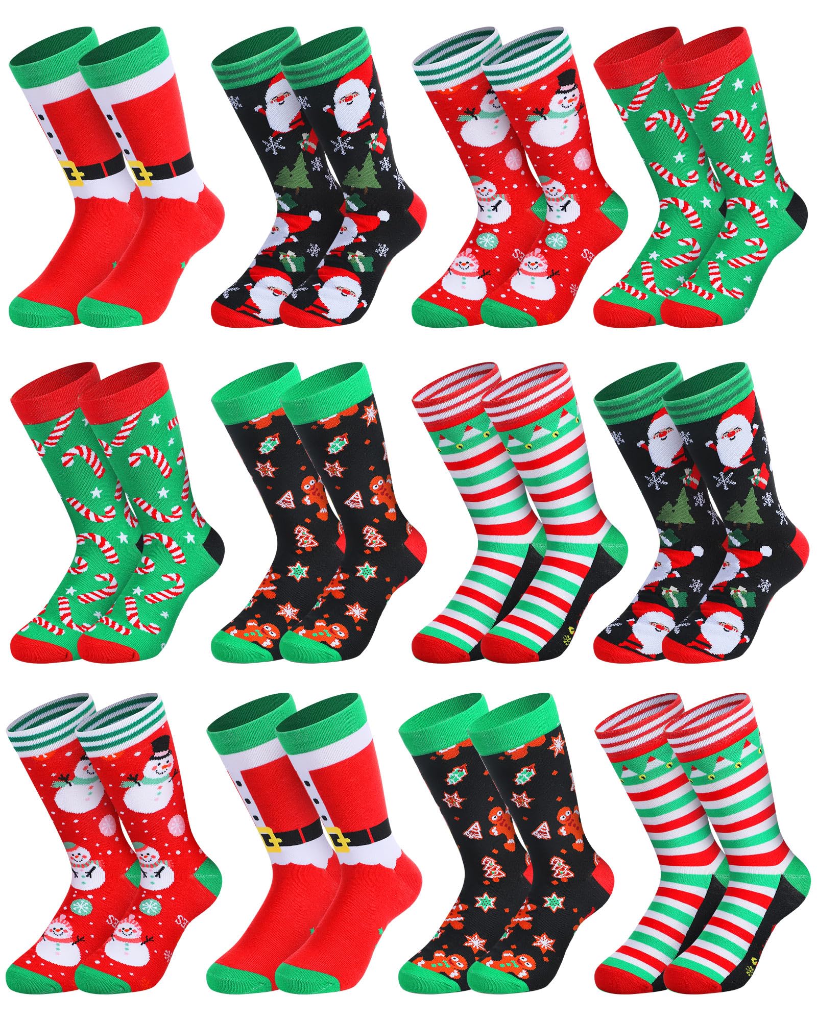 12 paia di calzini natalizi per uomini e donne, calzini natalizi per adulti, unisex, per vacanze, Natale, novità in cotone, regali di Natale, divertenti calzini colorati, taglia unica, Colorato,