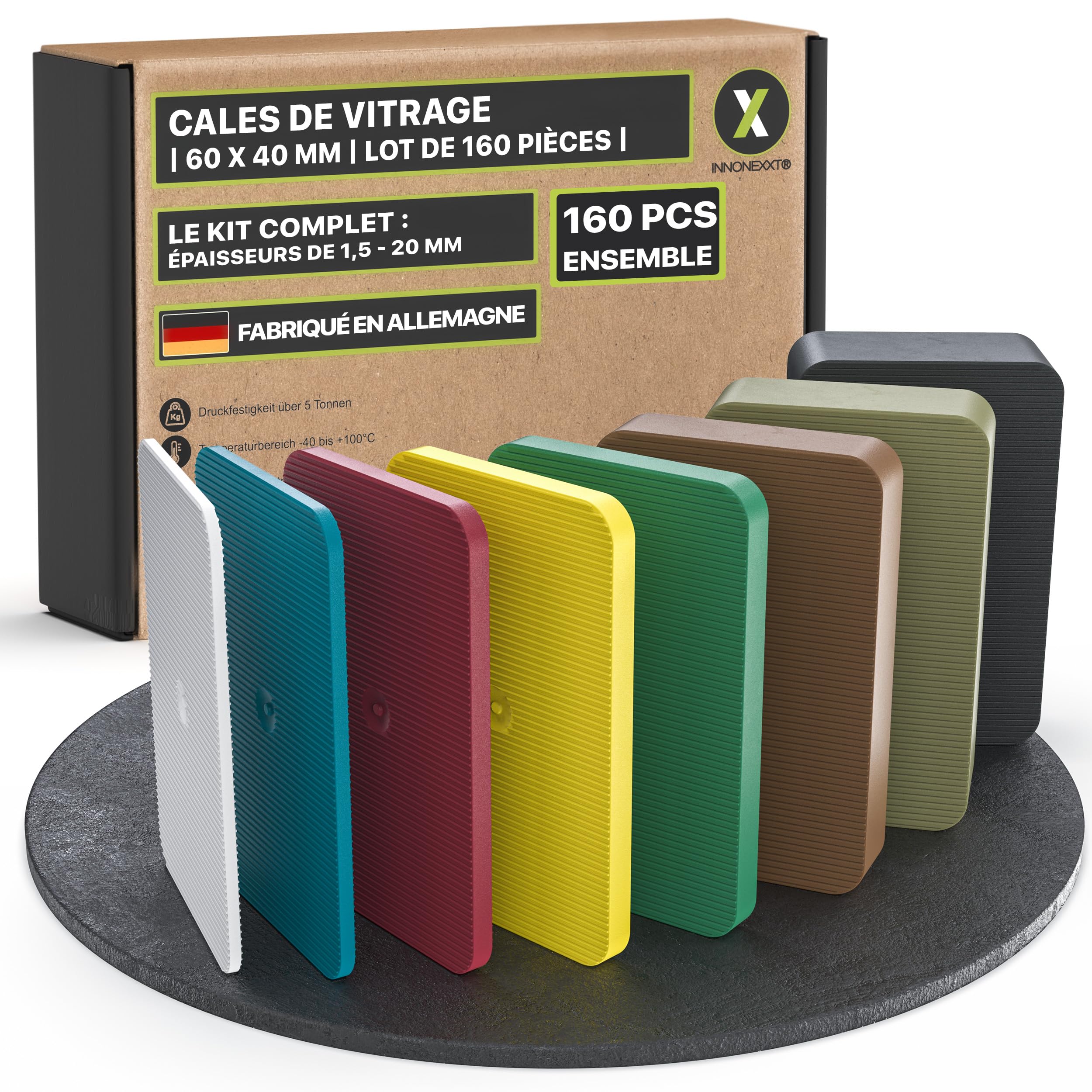 plaques de support de haute qualité 60 x 40 mm | Entretoises en plastique | Capacité de charge jusqu'à 5 tonnes | Lot : 1,5, 2, 3, 4, 5, 10, 15, 20 mm