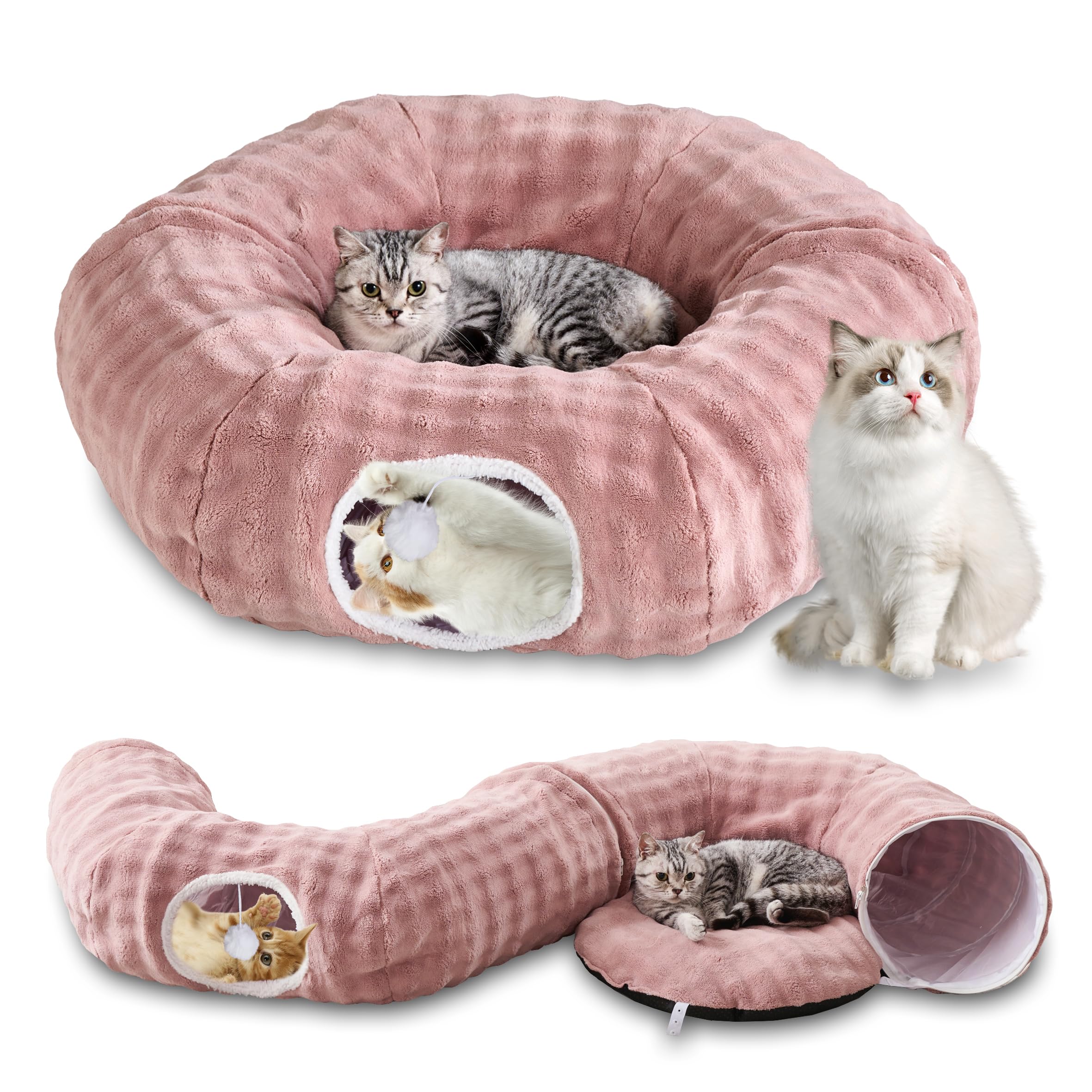 Bubble Round Cat Tunnel for Indoor Cats, Dusty Pink
