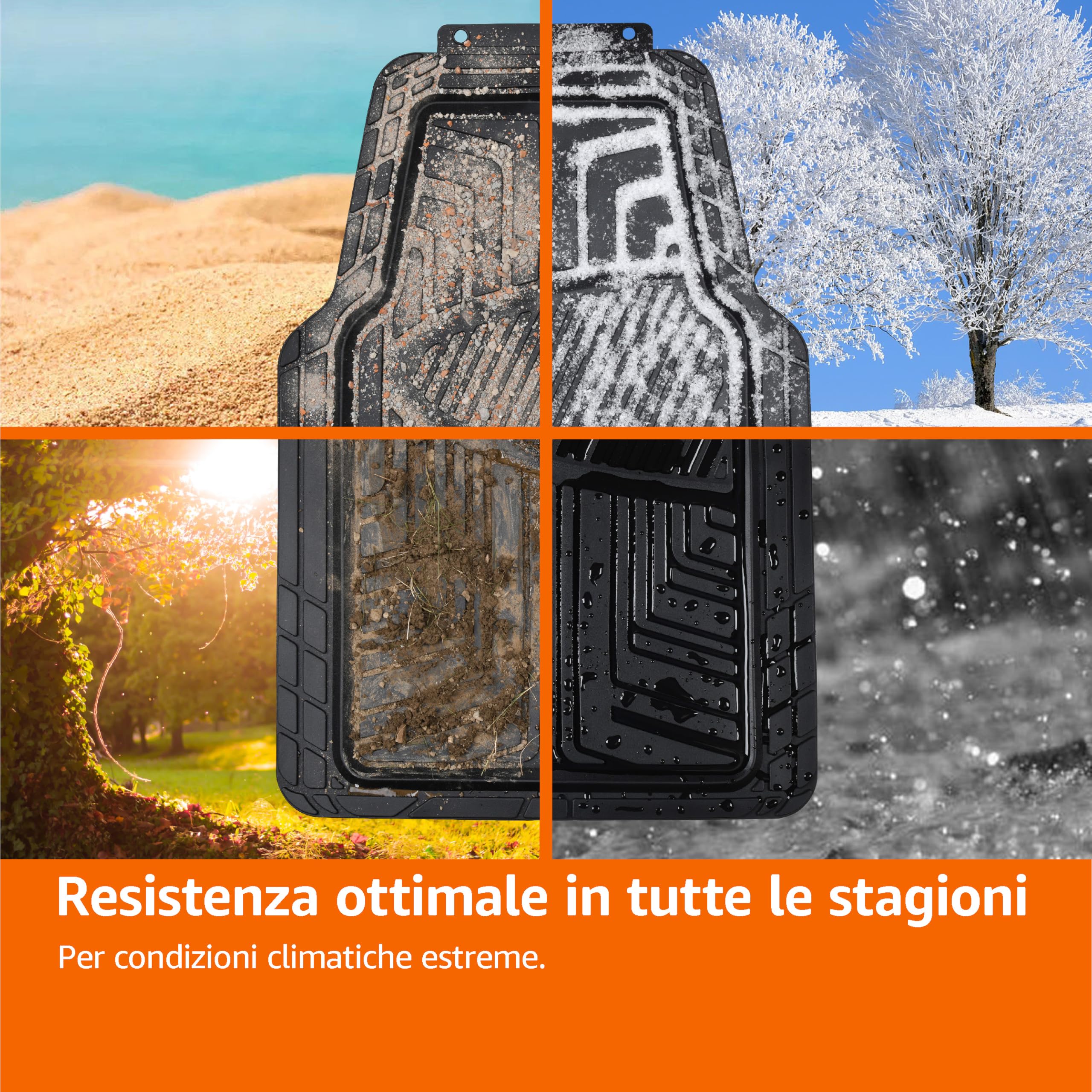 Amazon Basics 4 unità tappetini in gomma per auto, SUV, camion, per tutte le stagioni, nero
