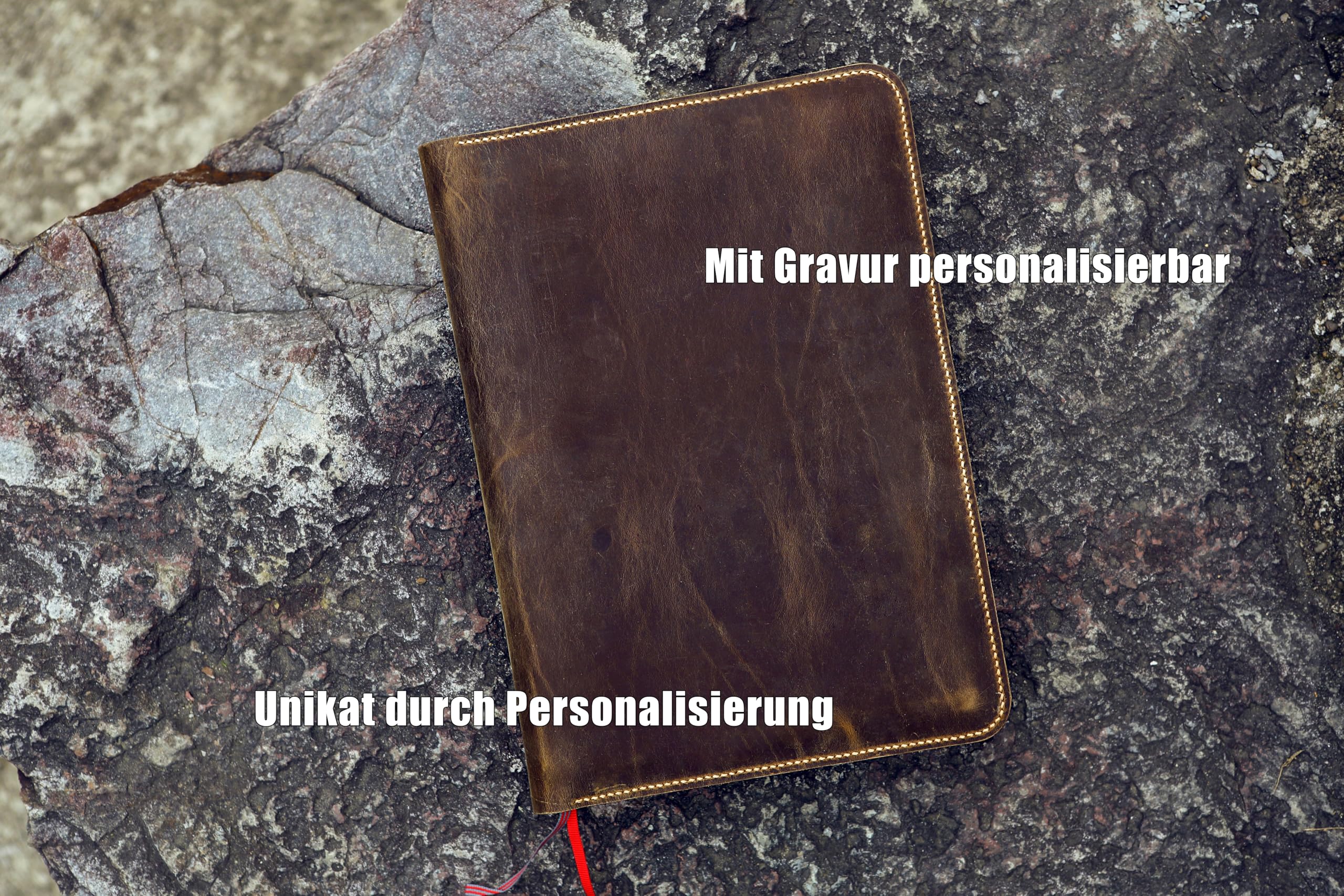 Handgenähte A4+ Notizbuchhülle aus Full Grain „Crazy Horse“ Leder – passend für Leuchtturm1917 Master Classic & Master Slim – schlanke Schreibmappe/Leder Cover A4+, personalisierbar