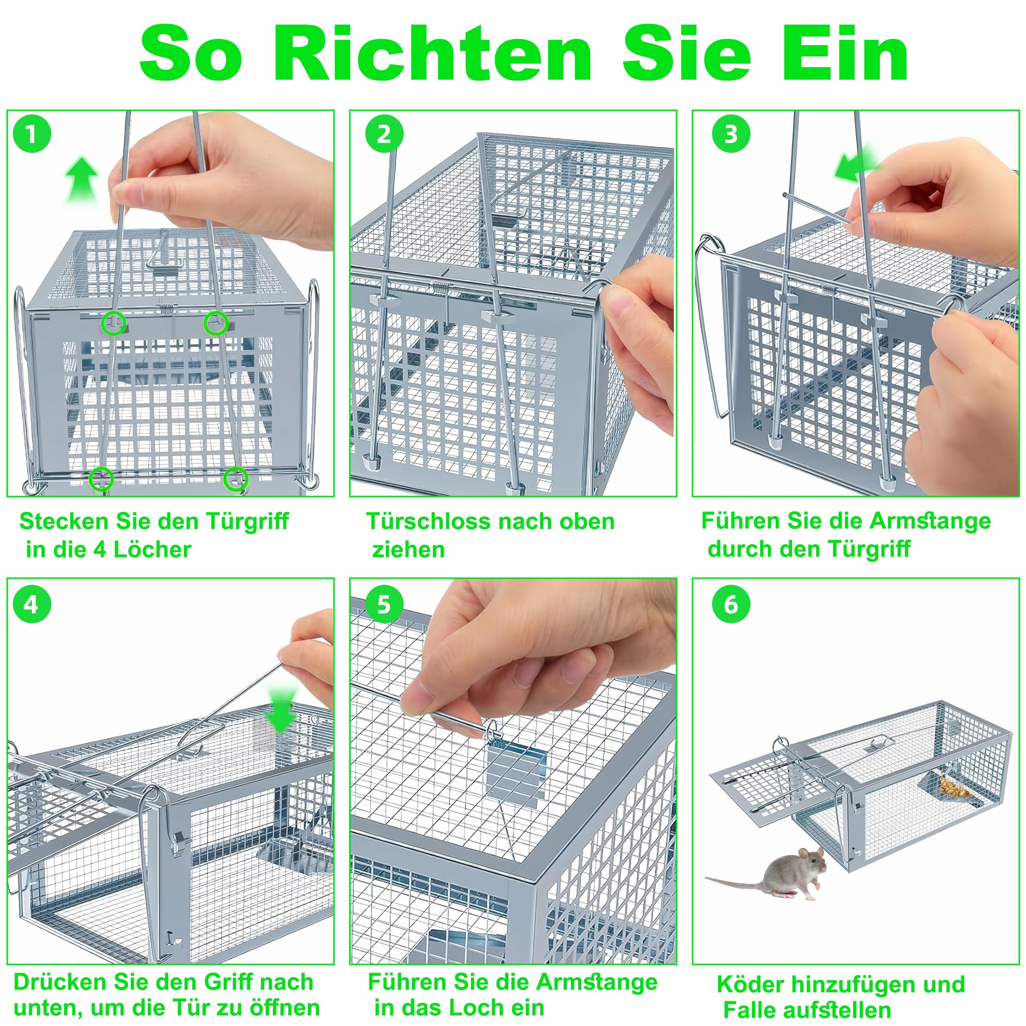 Mausefalle Lebend, Rattenfalle Lebendfalle 2er Set XL Groß Tierfalle Wiederverwendbare Mäuse Falle Lebend Käfig für Innen & Aussen, 100% Effektiv & Verletzungsfrei