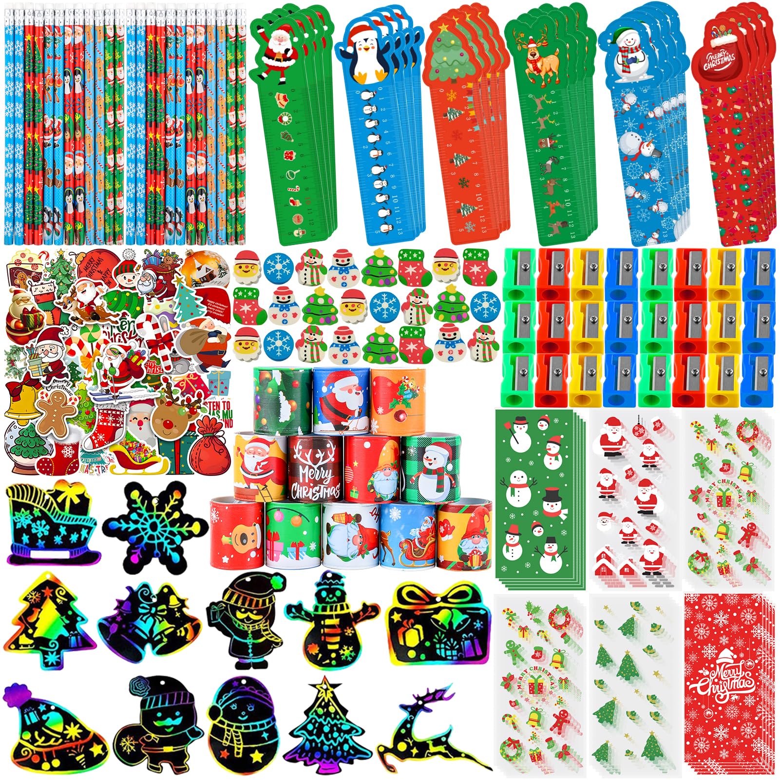 Christmas Stationery Party Favors 24 Pack, Christmas Classroom Gifts Goodie Bags Xmas Gifts for Kids Class Gift Bulk Students Stockings Stuffers