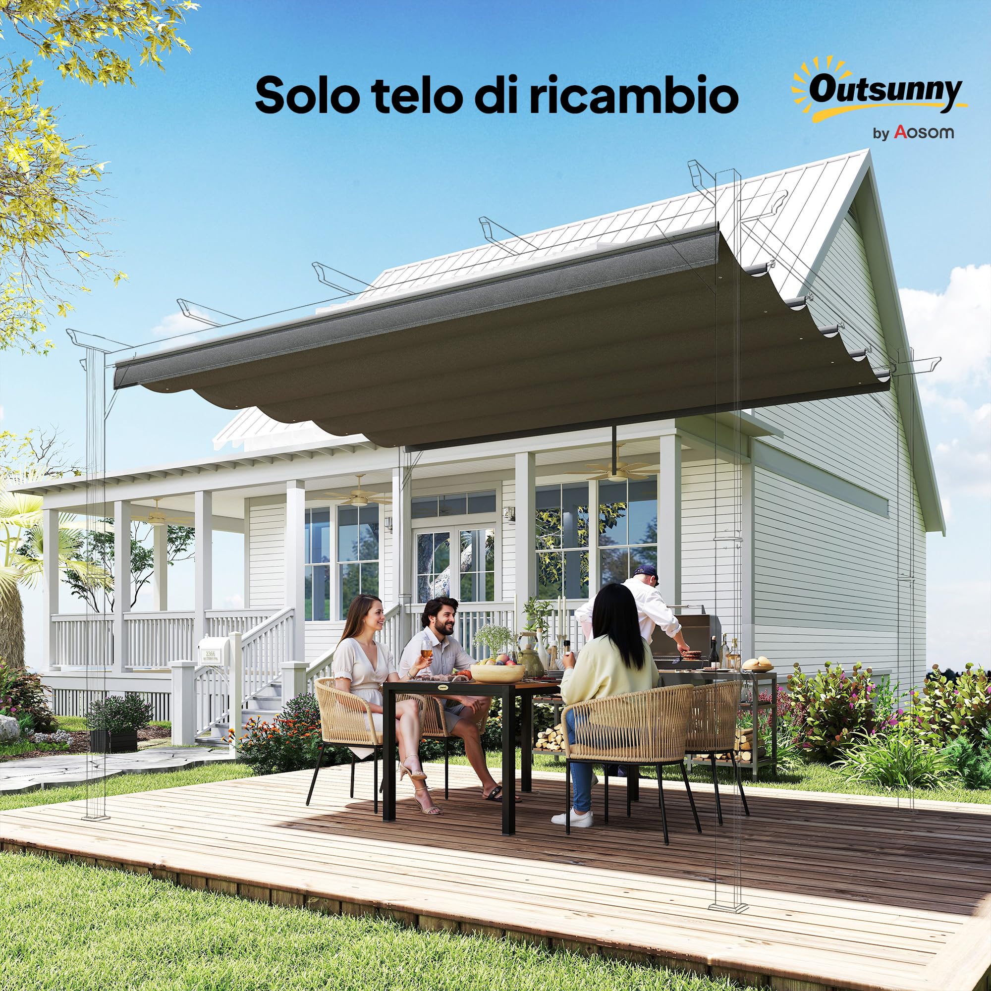 Outsunny Tetto di Ricambio per Gazebo Pergola, 350x260 cm, Poliestere Traspirante, Grigio Scuro