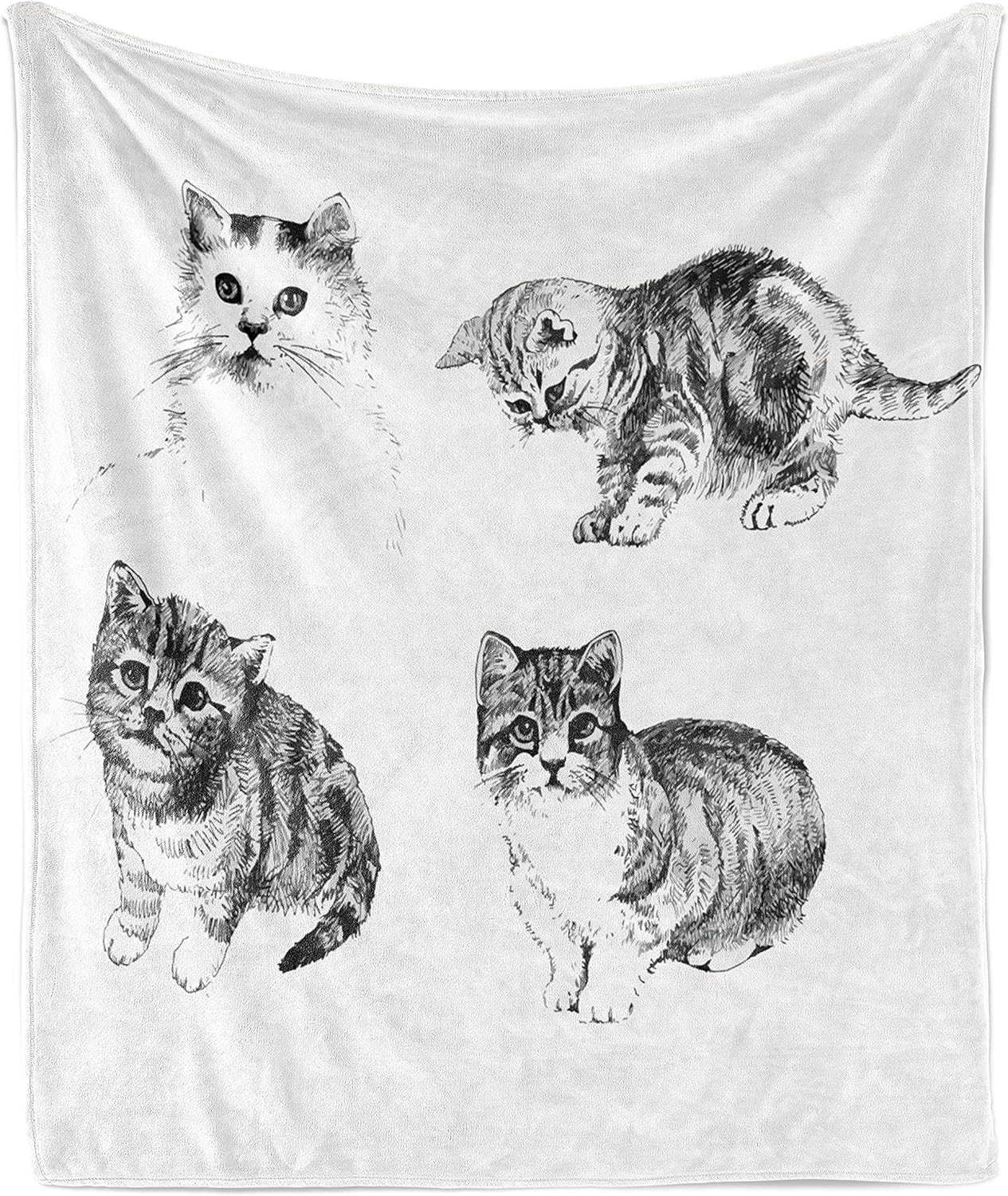 Lunarable Cats Throw Blanket, Playful Kitties Pet Animal Best Friends Feline Sketch Illustration, Flannel Fleece Accent Piece Soft Couch Cover for Adults, 60" x 80", Black Grey White