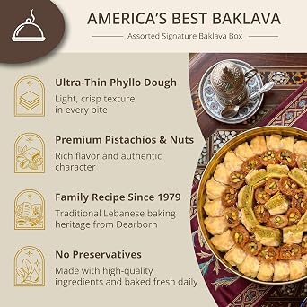 Shatila Food Products Mixed Baklawa Pastry Gold Tin, 113 Pieces
