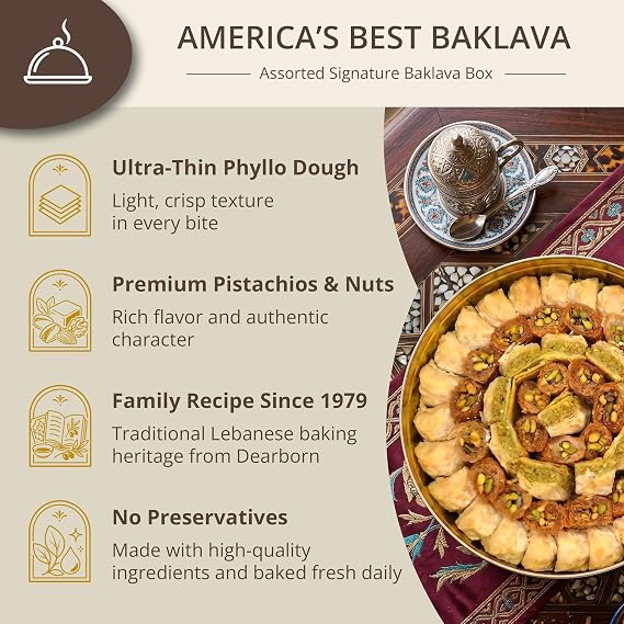 Shatila Food Products Mixed Baklawa Pastry Gold Tin, 113 Pieces