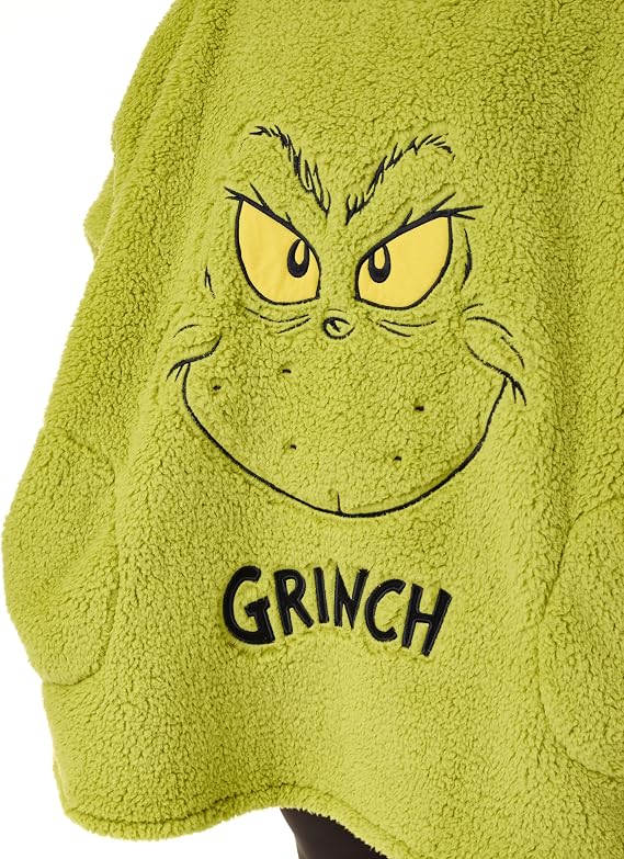 The Grinch Adults Oversized Wearable Blanket Options Green Sherpa Fluffy Fleece Embroidered and AOP Christmas Hoodie