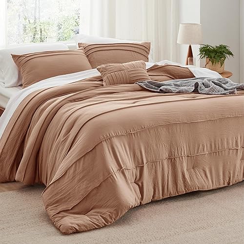 Miniatura 19 de Bedsure Juego de Edredón Beige Tamaño Queen Extra Grande – Juego de Cama de 4 Piezas con Pliegues Pinzados, Juegos de Ropa de Cama Alternativa al 01